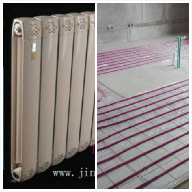 地暖和暖气片的区别,左图为沙巴直播暖气片，右图为地暖实地铺设。